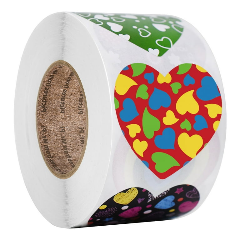 Multi-Colored Heart Stickers for Valentine Day - 1 Adhesive Heart Stickers  for Envelopes 500 Per Roll, Personalized Valentines Day Love Stickers for