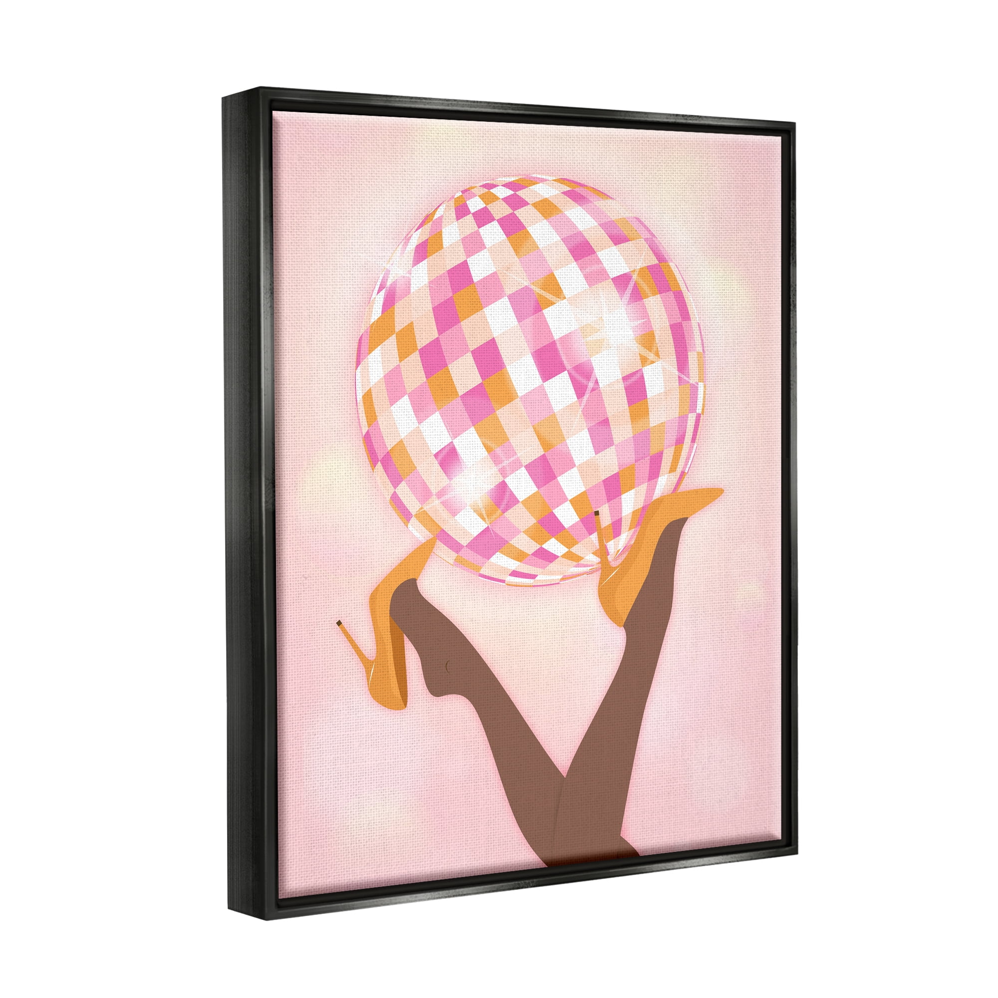 Stupell Industries Disco Ball Retro Dancing Legs Beauty & Fashion Painting Black Floater Framed Art Print Wall Art