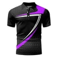 thumbnail image 3 of Polo à Rayures Violettes en Polyester pour Hommes, Mode Été Décontractée Impression Numérique 3D Col à Revers Bouton Manches Courtes, 3 of 3
