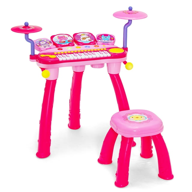 Costway 24 Key DJ Piano Keyboard Drum Toy Music Instrument w/MP3 Microphone Cymbal Pink