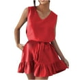 thumbnail image 2 of VKEKIEO Summer Dress For Women Sun Dress V-Neck Sleeveless Solid Red L, 2 of 9