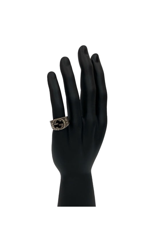 Pre-Owned GUCCI Interlocking King G Arabesque Ring in Sterling Silver, 408-3 (Good)