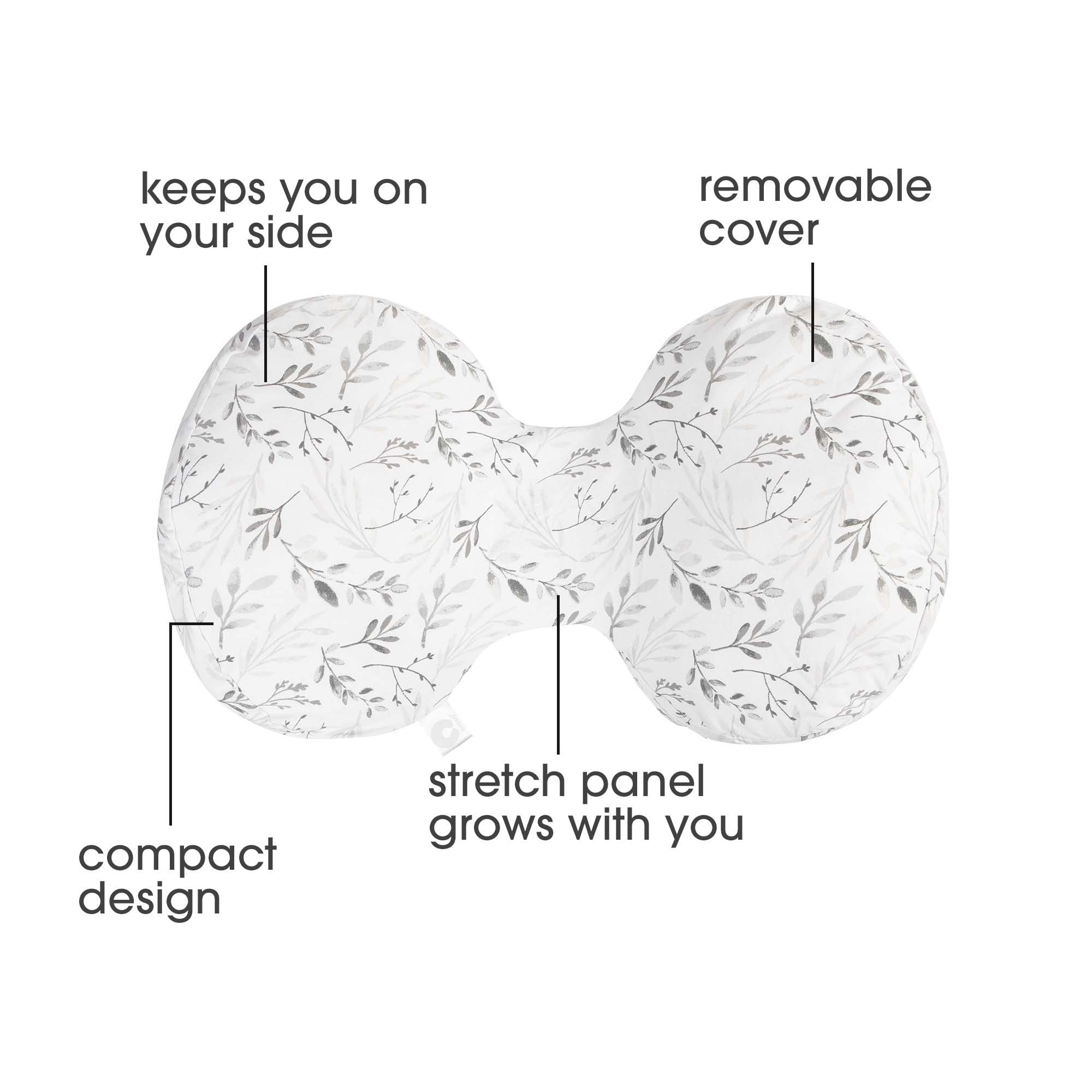 Boppy Side Sleeper Pregnancy Pillow with Removable Jersey Pillow Cover, Gray Falling Leaves