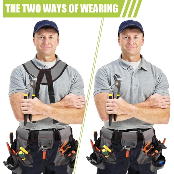 Perkins Builder Brothers Tool Belt Set With Suspenders – 12 Pockets, 5 Loops, 3 Slots, Black Oxford Cloth For Framers & Carpenters