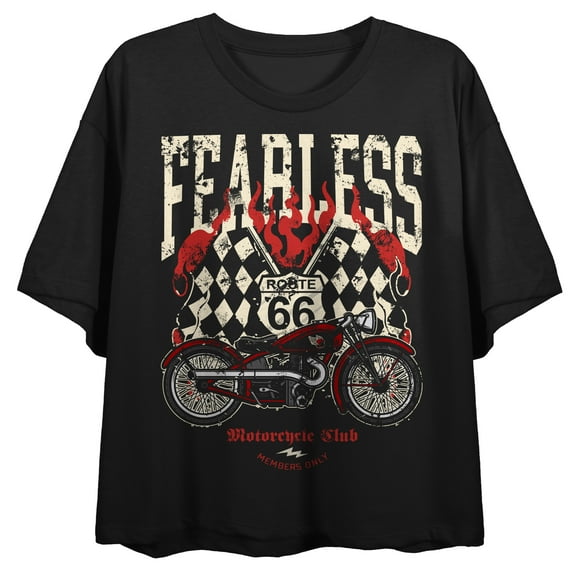 Fearless Route 66 Motorcycle Club Women's Black Graphic Crop Tee-Medium