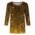 thumbnail image 5 of Charella 3/4 Sleeve Tops for Women Crewneck T-shirts Bling Bling Printed Casual Blouse 2024 Spring Summer Tops,Multicolor,XXL, 5 of 5
