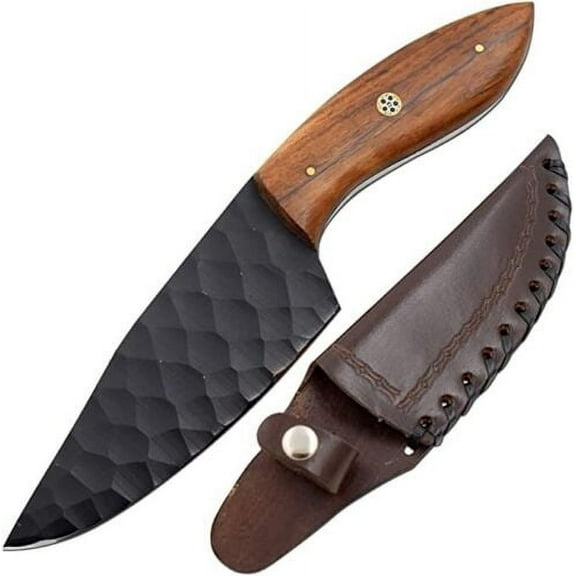 10" Fixed Blade Knife Full Tang Blade Rosewood Handle with Leather Sheath