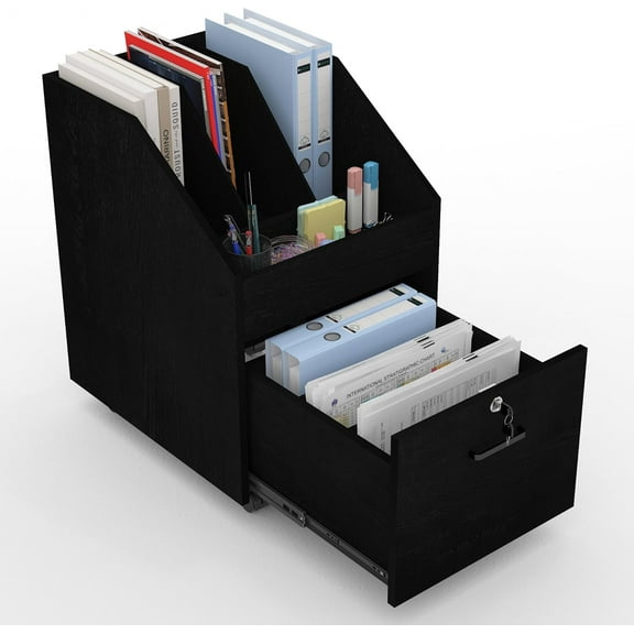 Mobile File Cabinet with Lock,Under Desk Rolling File Cabinets for Home Office,Wood Filing Cabinet (Black)