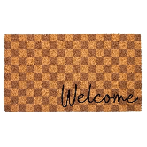 Folkulture Welcome Matt Outdoor | 16 x 28 Door Mats for Front Door Mat Outside Entrance | Eco Friendly | Welcome-Mats Cute | Checkered Coir Door Mats | Outdoor Decor for Home | Durable & Anti Slip