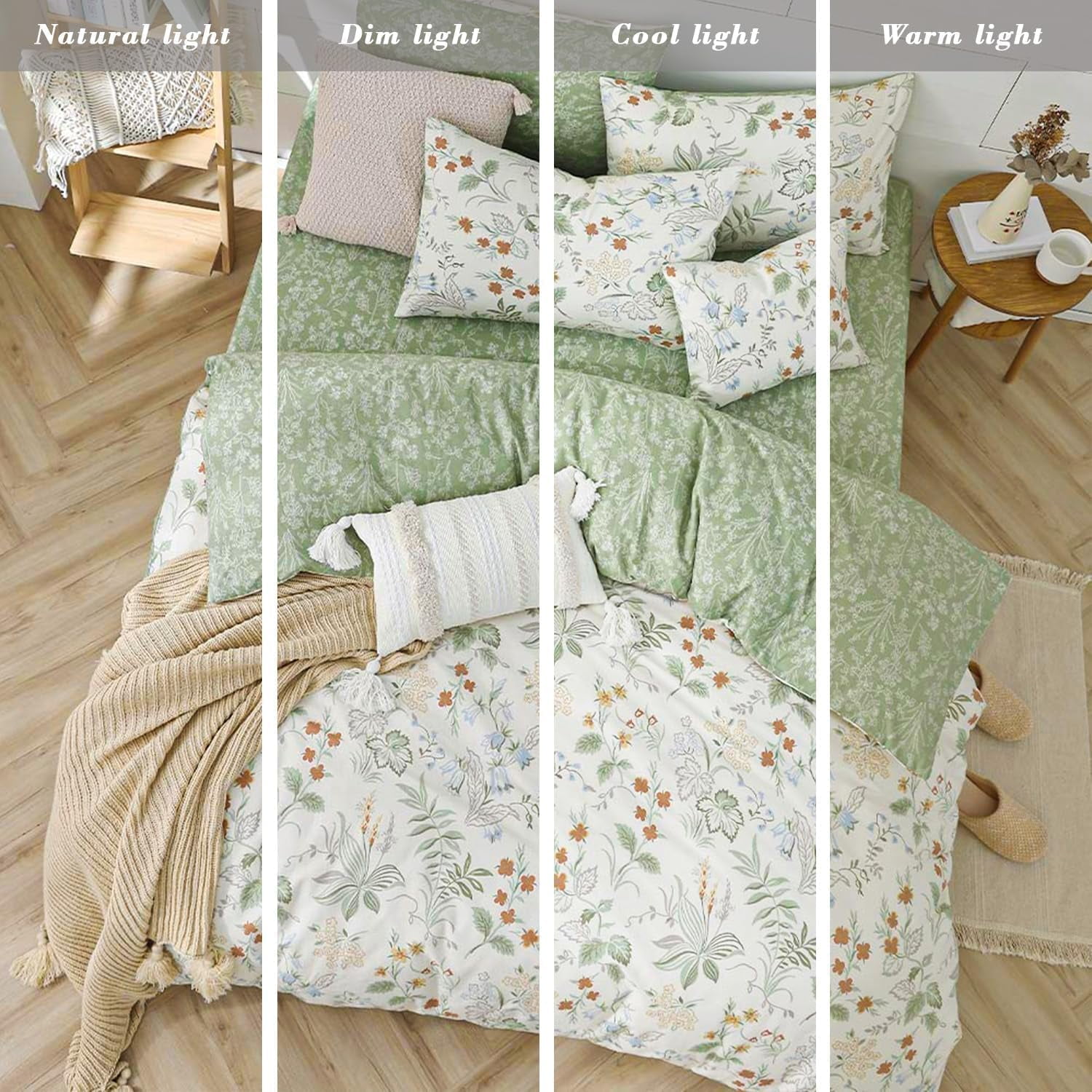 NAYOROOM Green Leaves Duvet Cover King, 3 Pieces Chic Garden Style Botanical Floral Reversible Bedding Sets for Adults