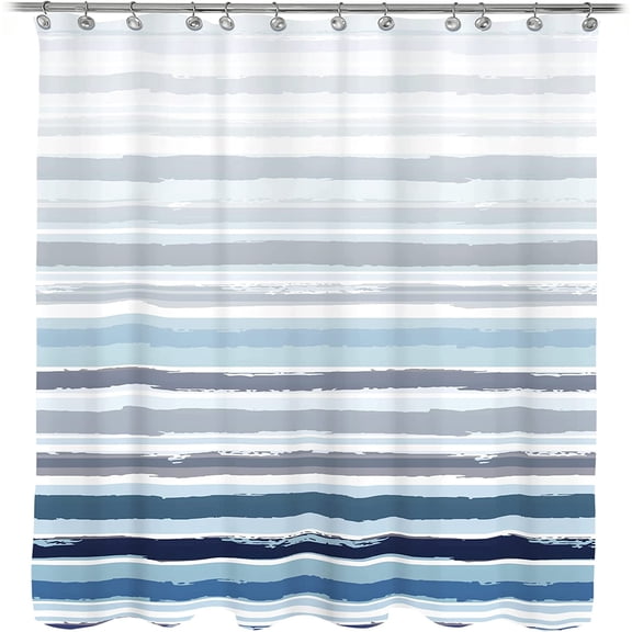 Blue Striped Shower Curtain Waterproof Fabric Bathroom Shower Curtain with Hooks 71x71 inches