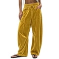 thumbnail image 2 of Karymi Solid Casual Velvet Wide Leg Pants Woman, Elastic Drawstring Waist Long Trousers with Cargo Pockets, 2 of 6