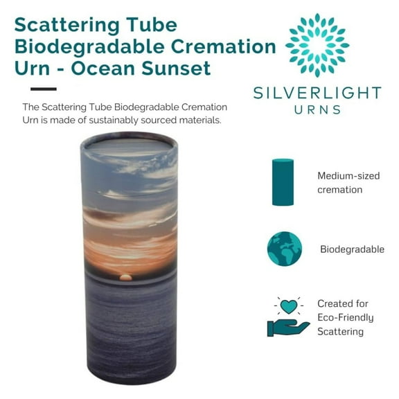 Ocean Sunset Scattering Tube - Medium, Biodegradable Cremation Urn for Ashes, Medium Sized Cremation Urn, 10 Inches High