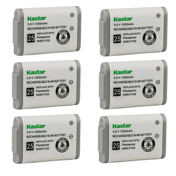 Kastar 6-Pack HHR-P103 Battery Replacement for Radio Shack 89-1324-00-00 8913240000, Interstate Batteries ATEL0365 TEL0365 Lenmar CBO103 CBO-103 Panasonic HHR-P103 HHRP103 HHR-P103A HHRP103A TYPE 25