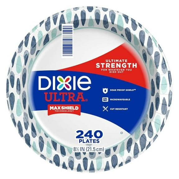 Ultra Disposable Paper Plates, 8 ½ inch, Lunch or Light Dinner Size Printed Disposable Plates, 240-count