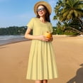 thumbnail image 4 of Goofa Yellow Gingham Pattern Women Summer Short Sleeve Midi Dress with Pockets Casual Aline Flowy Tshirt Dress Vocation Beach Sundress, 4 of 6