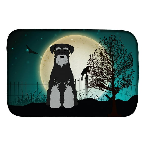 Halloween Scary Standard Schnauzer Black Grey Dish Drying Mat