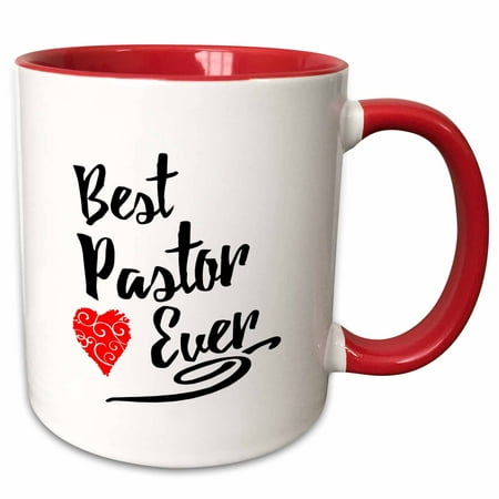 3dRose Best Pastor Ever Design in Black Script with Red Heart Motif - Two Tone Red Mug,
