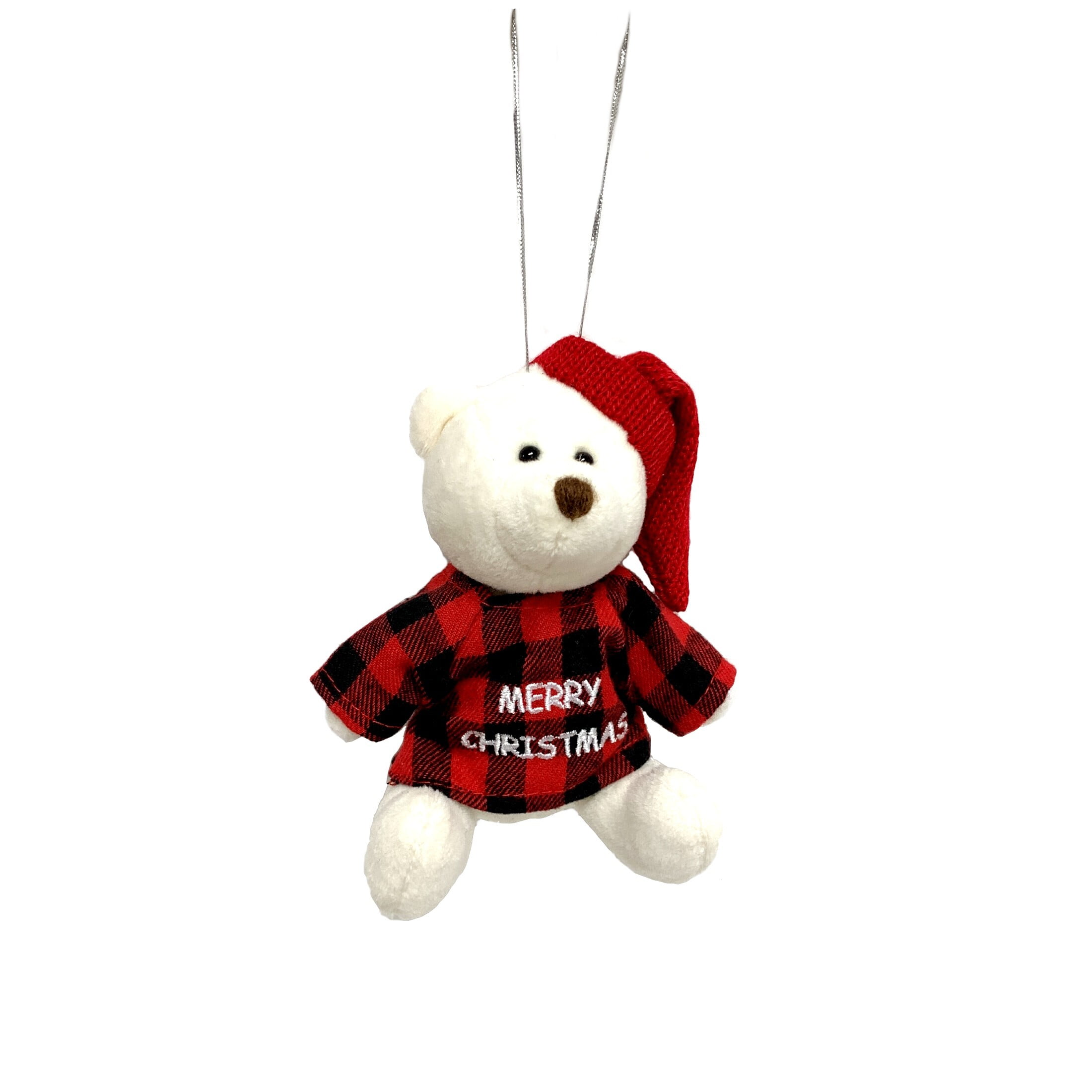 Holiday Time Red And Black Check Teddy Bear Christmas Plush Ornament