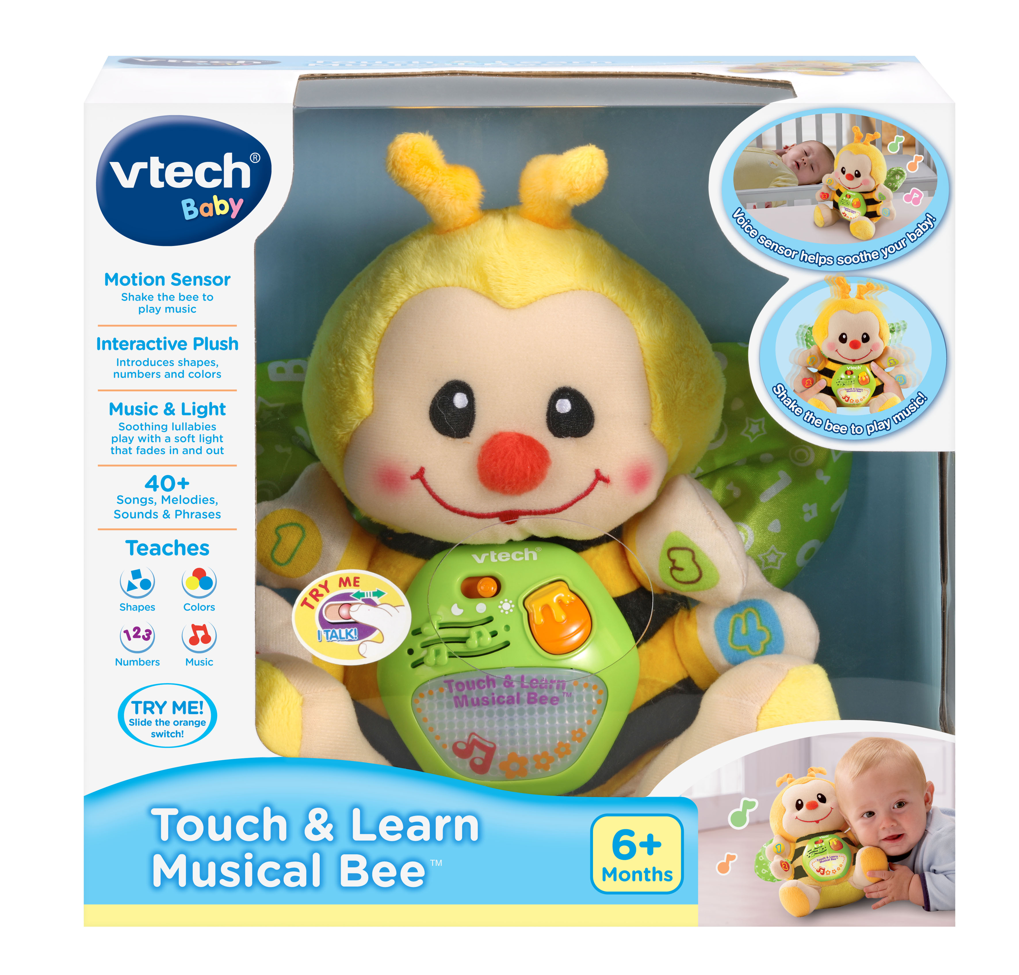 VTech Touch and Learn Musical Bee, Crib Baby Toy, Yellow Plush, Walmart Exclusive - image 5 of 5