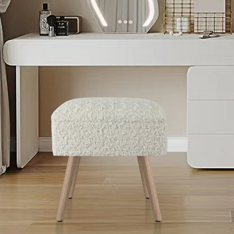 Modern Mink Square Footstool Ottoman Rose Pattern Furry Faux Fur