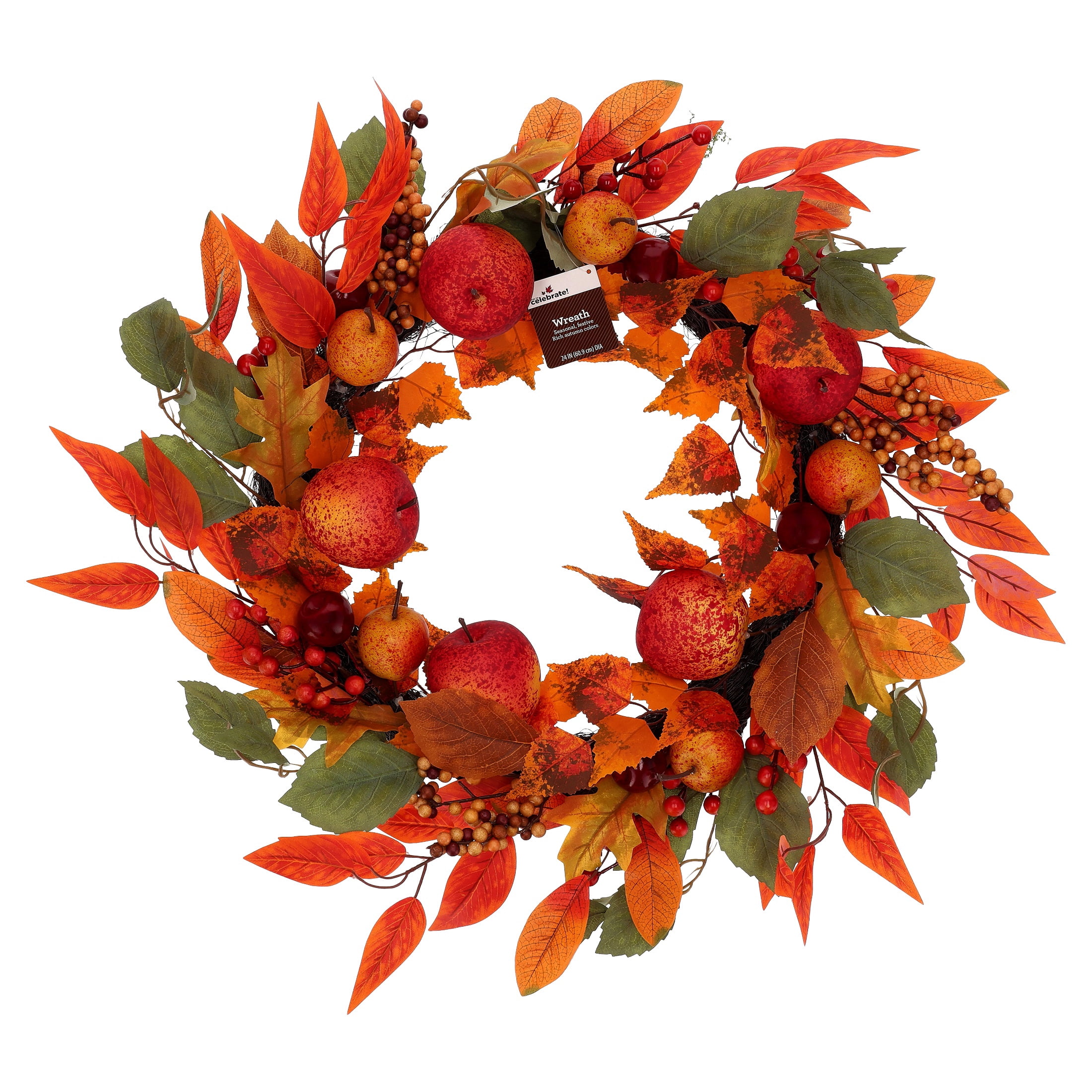 Leaves and Apples Wreath, Multicolor, 24", Fall by Way To Celebrate