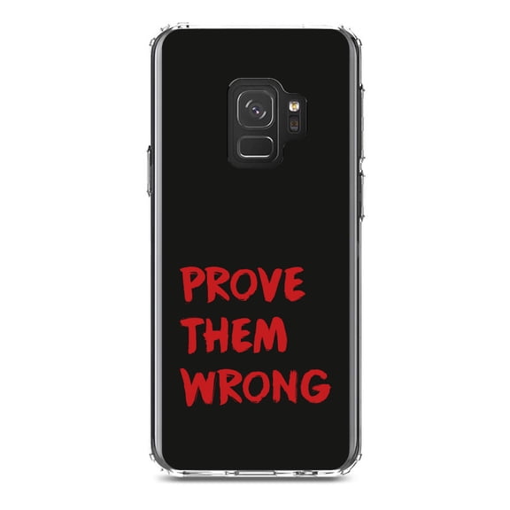 DistinctInk Clear Shockproof Hybrid Case for Samsung Galaxy S9 (5.8" Screen) - TPU Bumper, Acrylic Back, Tempered Glass Screen Protector - Prove Them Wrong - Black & Red