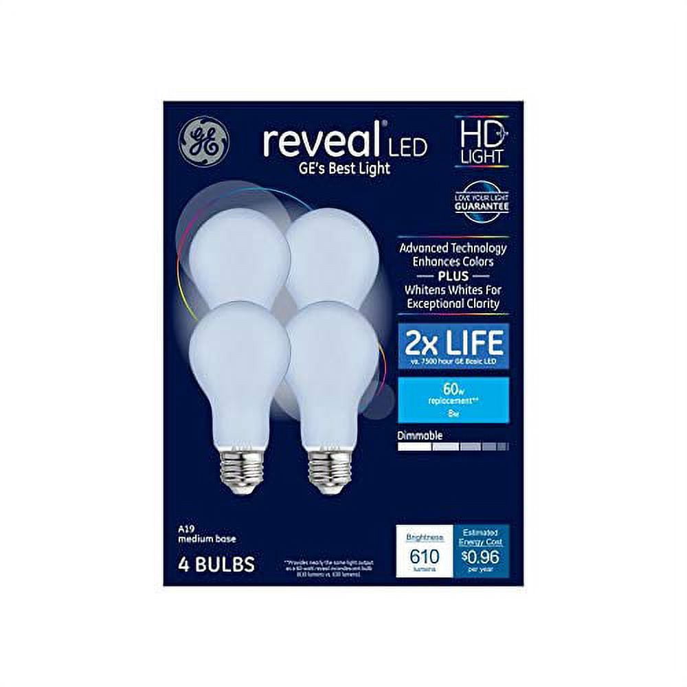 GE Reveal 4-Pack 60 W Equivalent Dimmable 2850k Color-Enhancing A19 LED Light Fixture Light Bulbs