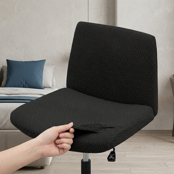 Waterproof Criss Cross Vanity Chair Cover – Elastic Armless Slipcover for Office, Desk, and Makeup Chair, Stretchable Fabric Seat Cover (Black, Cover Only)