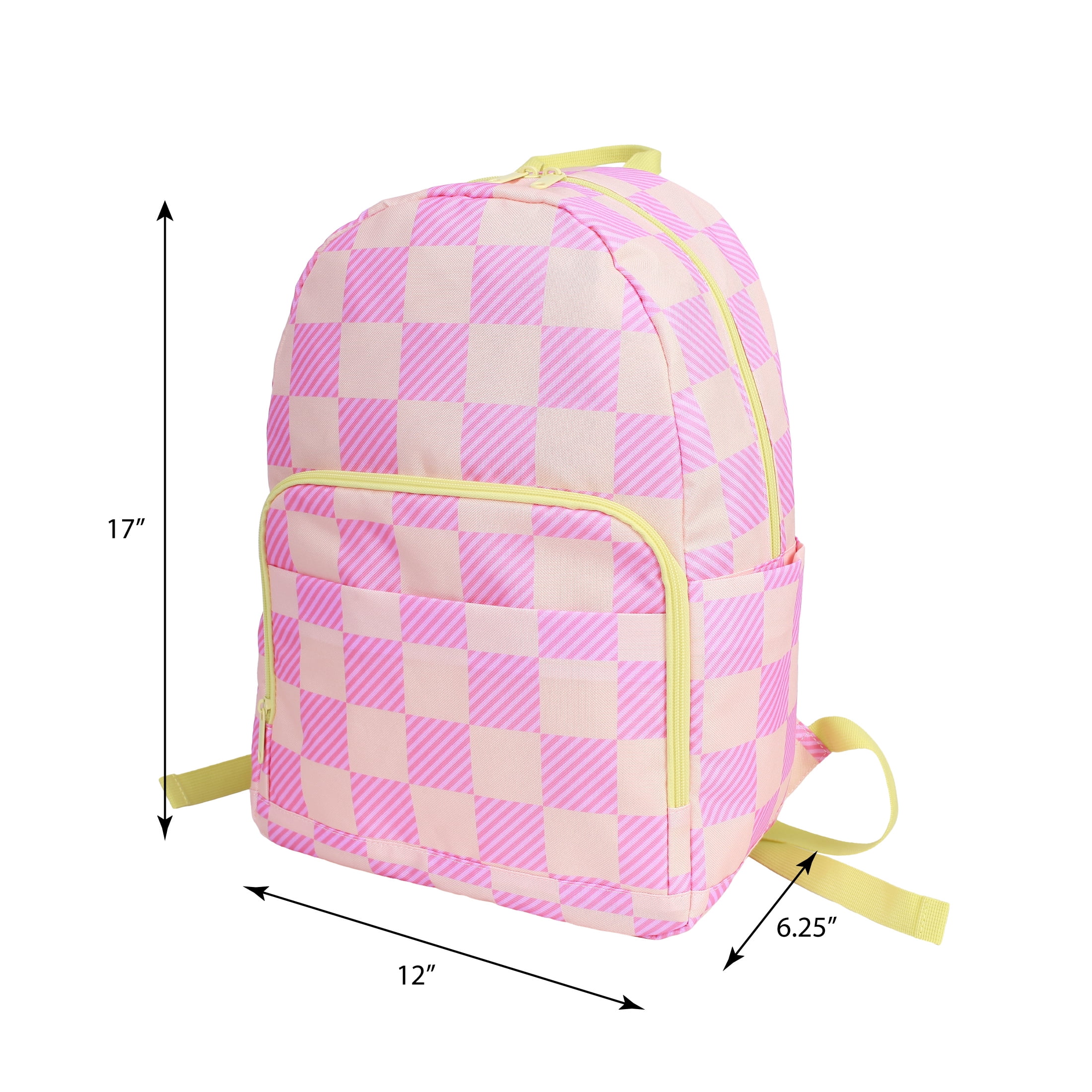 CRCKT 17-inch Kids Polyester Backpack - Peach Fuzz, Pink and Yellow Checker