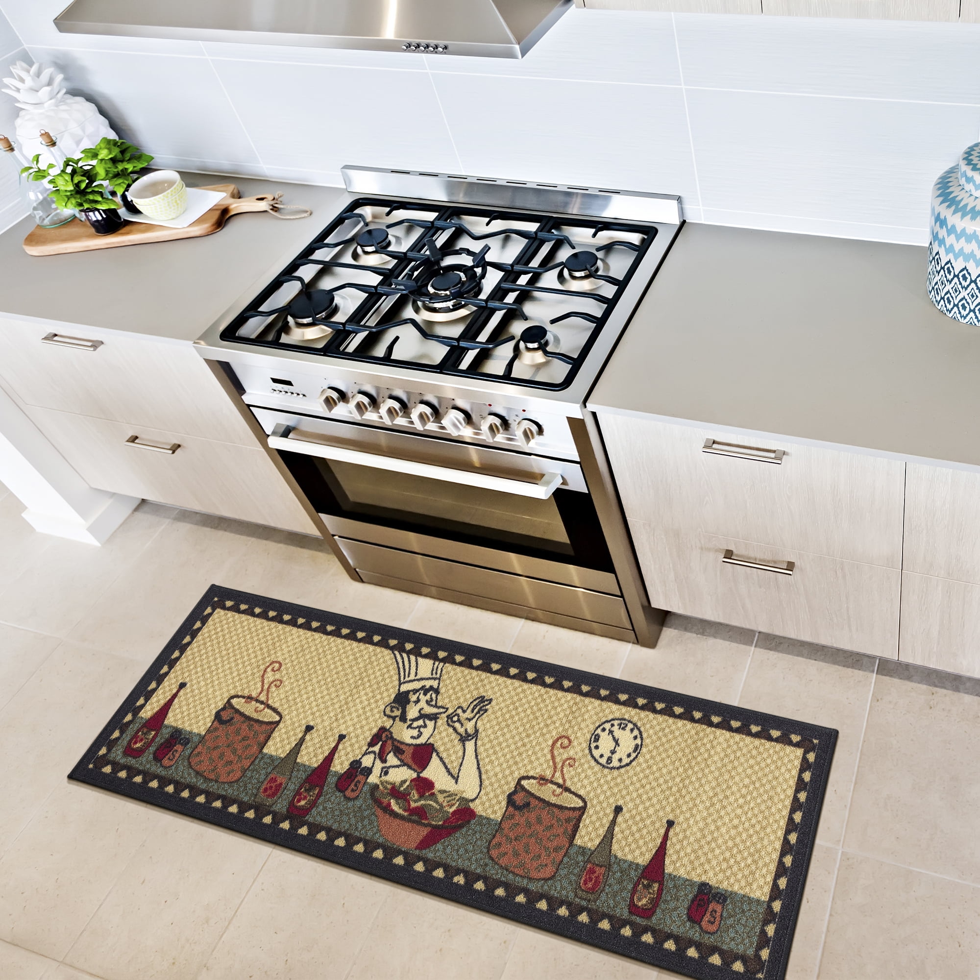 Ottomanson Machine Washable Non-Slip Rubberback Chef 2x5 Kitchen Runner Rug, 20" x 59", Beige