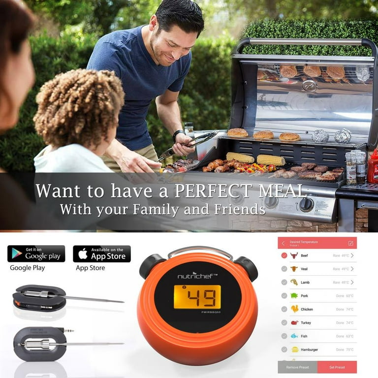 URLAFF Wireless Meat Thermometer, 360FT Bluetooth Food Thermometer with  Smart APP Control for Remote Monitoring,Digital Cooking Thermometer for  Smoker, Oven, Grill& Rotisserie