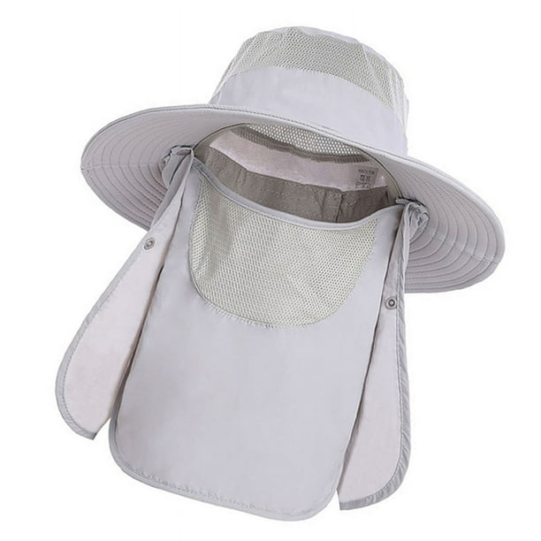 Sombrero para el sol, protección UV, ala ancha, nailon, transpirable, secado rápido, UPF 50+, sombrero de pesca con solapa extraíble para cara y cuello, gris claro
