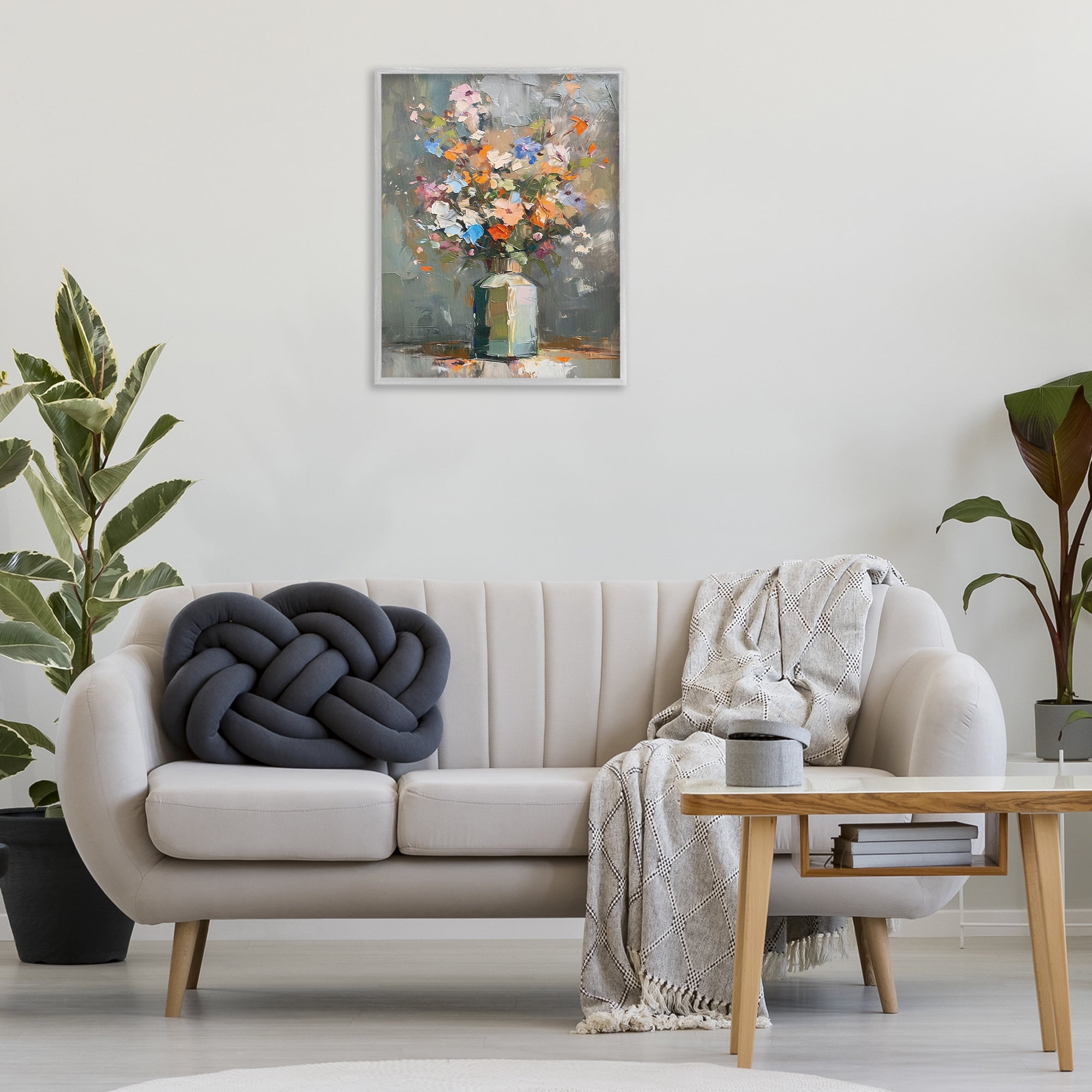 Stupell Industries Mixed Bold Bouquet Botanical & Floral Painting Gray Framed Art Print Wall Art, 24 x 30