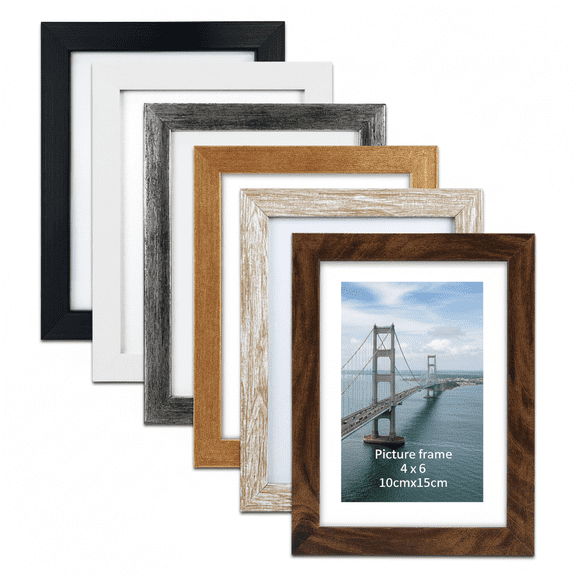 4x6 Picture Frame Set of 6, Distressed Wooden Design Display 4x6 Photos with Mats and 5x7 without Mat for Wall and Tabletop Decor in 6 Colors