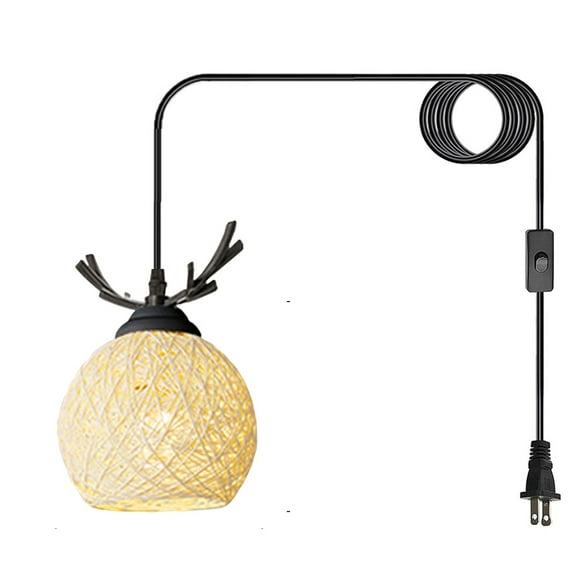 Plug In Pendant Light Fixtures Modern Minimalist Wabi-sabi Dining Room Kitchen Island Rattan Beige Swag Lights With Plug In Cord Hanging Lamps That Plug Into Wall Outlet