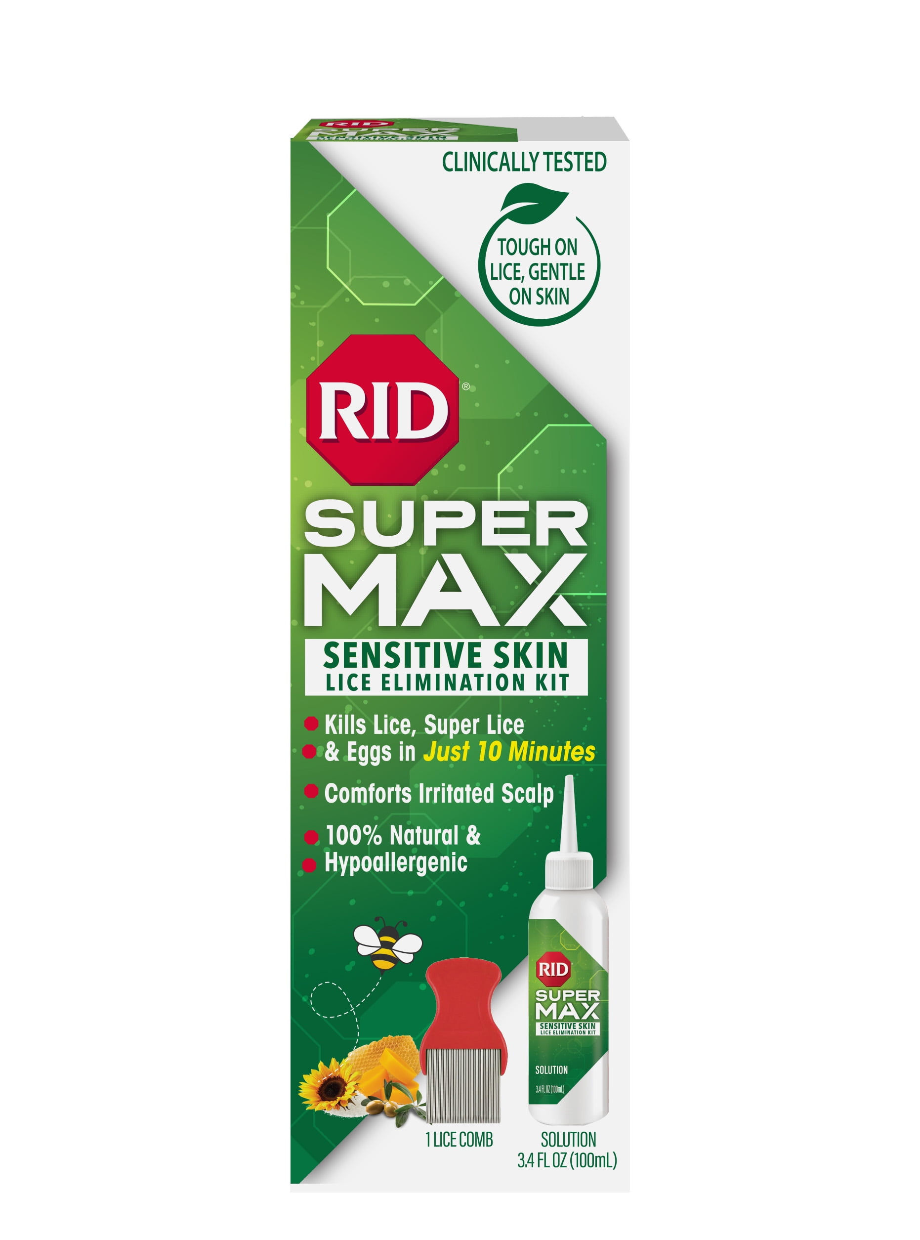 RID Super Max Sensitive Skin Lice Elimination Treatment, Kills Super Lice & Eggs, Safe for Sensitive Skin, Clinically Tested