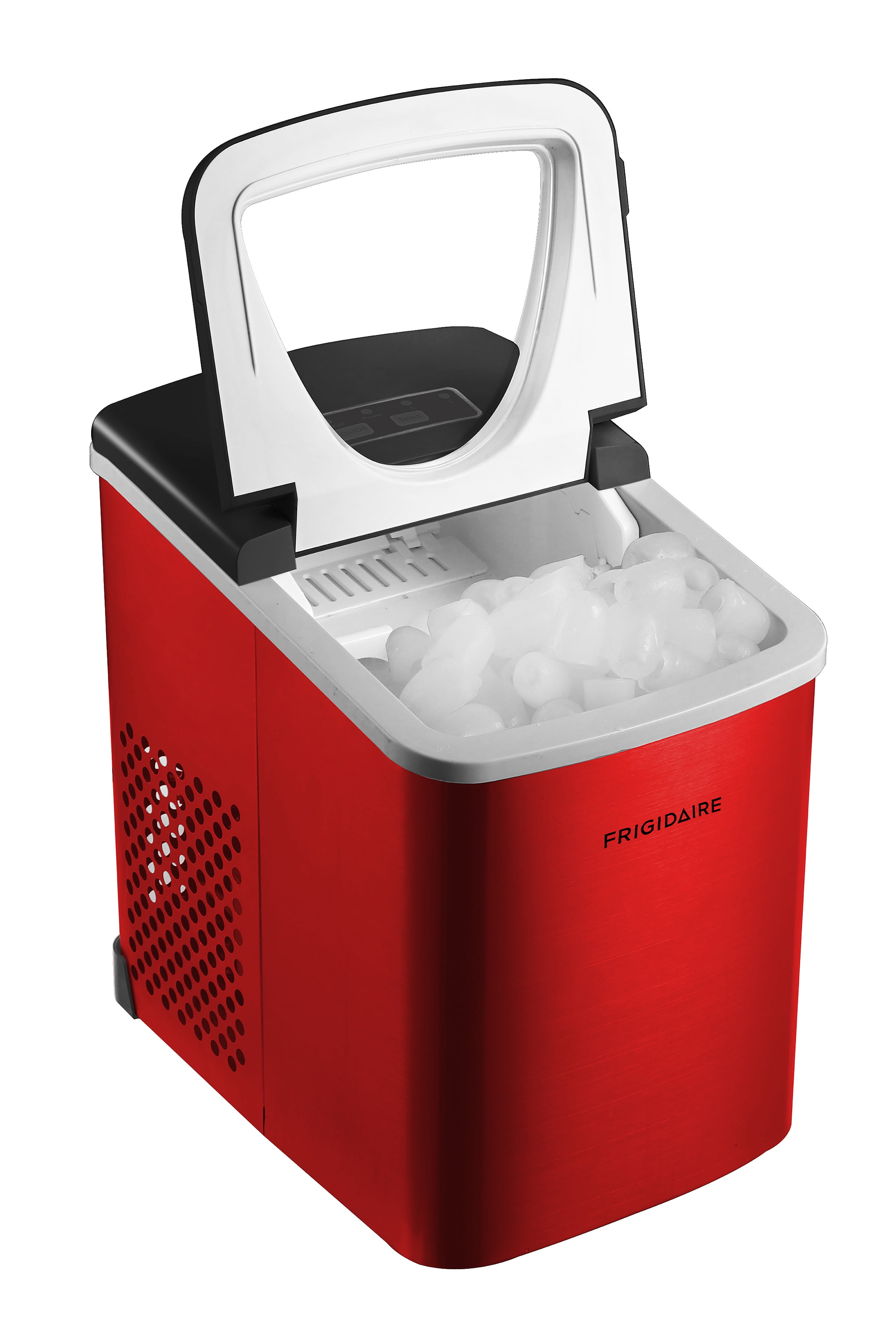 Frigidaire 26 lb. Bullet Ice Maker, Countertop Ice Machine with LED Control Panel, Red Stainless Steel