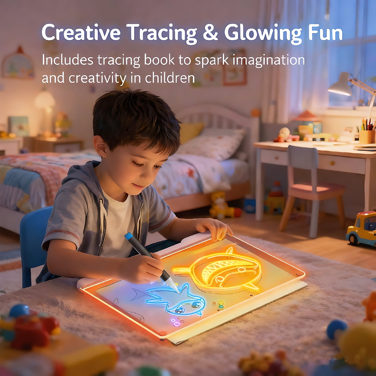 STARBIAO 16" LED Light-Up Drawing Board with 9 Adjustable Brightness Levels, Rechargeable Acrylic Message Board for Kids, 10 Color Modes, Complete Set, Gift