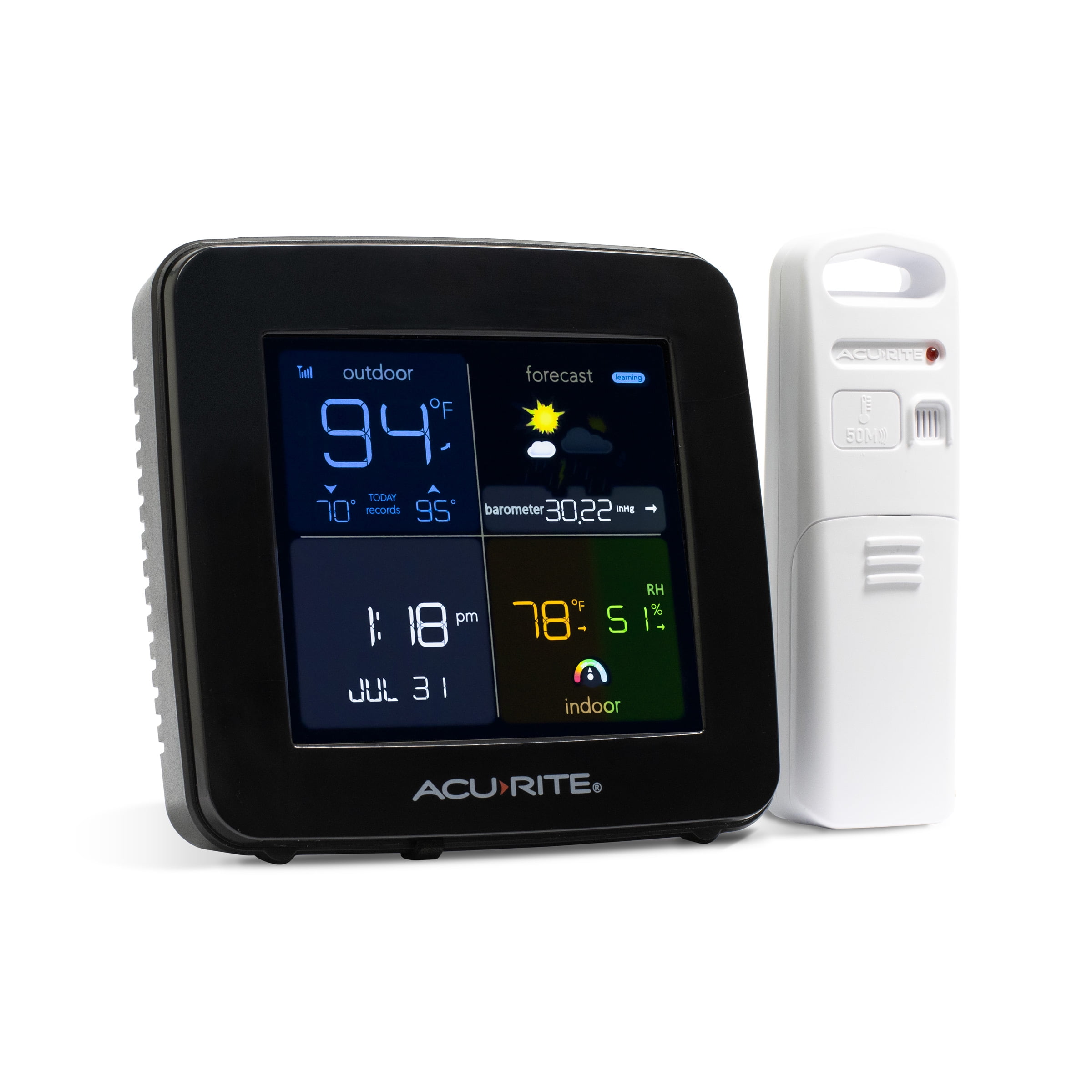AcuRite Color Weather Station with Hyperlocal Forecast, Indoor/Outdoor Temperature, Indoor Humidity, Date, Time, Custom Alarms, and Barometer (00513)