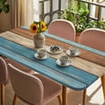 thumbnail image 3 of Farmhouse Light Blue Brown Table Cloths for 3 Foot Rectangle Tables, Vintage Wooden Striped Patio Waterproof Elastic Fitted Tablecloths, Washable Rectangular Table Cover for Camping, 3 of 8
