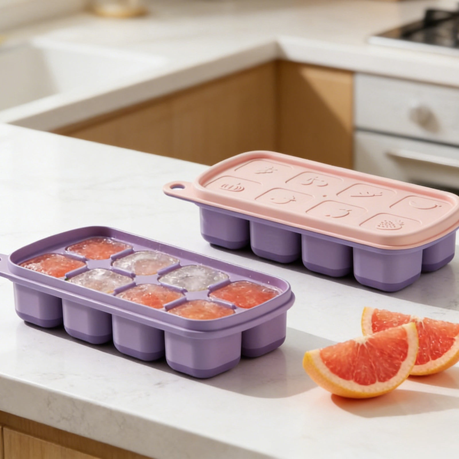 UJMNHYGT Ice Cube Trays Easy Release 8 Flexible Silicone Ice Cube Molds with Removable Lid, Reusable Stackable Freezer Ice Trays for BPA Free