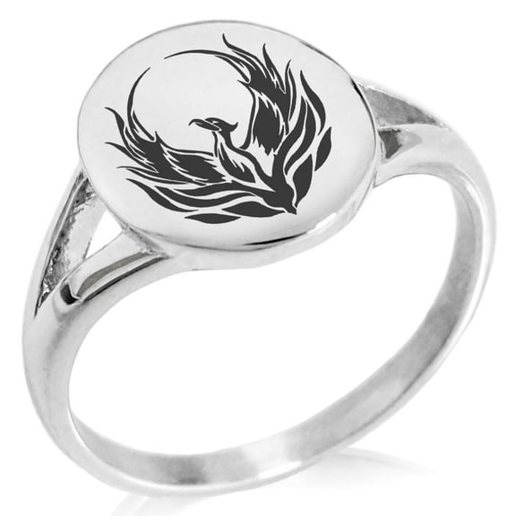 Tioneer Stainless Steel Greek Mythology Phoenix Minimalist Oval Top Polished Statement Signet Ring