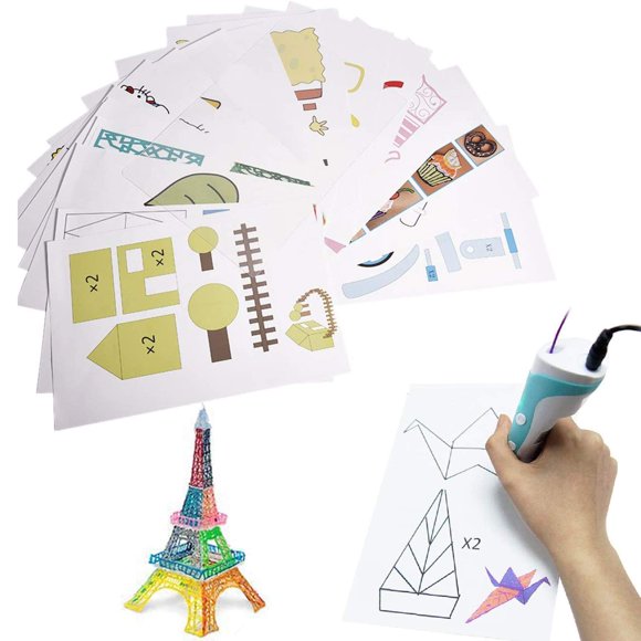 3D Printer Drawing Molds Paper Stencils for 3D Printing Pen,Printing Paper Painting Graffiti Template for 3D Pen DIY Gift Present, 20 Sheets 40 Patterns with a PVC transparent board.