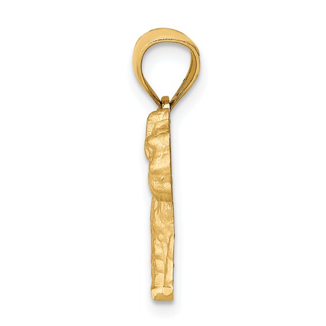 14K Yellow Gold Solid Diamond Cut Brushed Finish Poodle Dog Charm Pendant