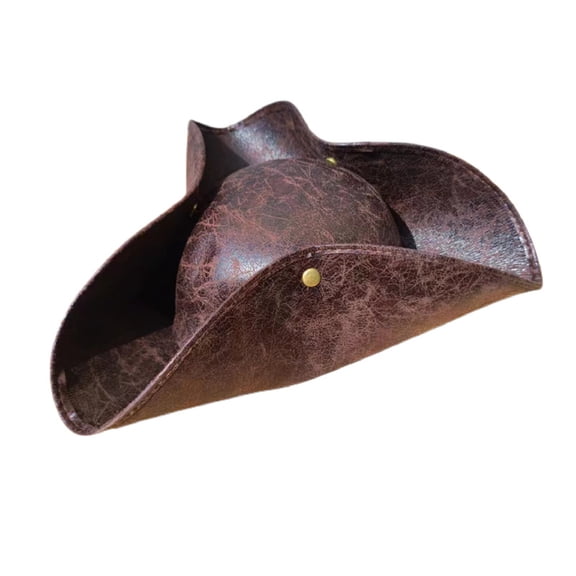 CHOYURME CHONYURM Adult Faux Leather Pirate Hat,Brown Distressed Colonial Style Tricorne Hat,Halloween Pirate Role Play Props