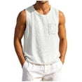 thumbnail image 3 of Zysthvn Casual Sleeveless Shirts for Men Running Cotton Summer Men Shirts Solid Button Pocket Crew Neck, 3 of 7