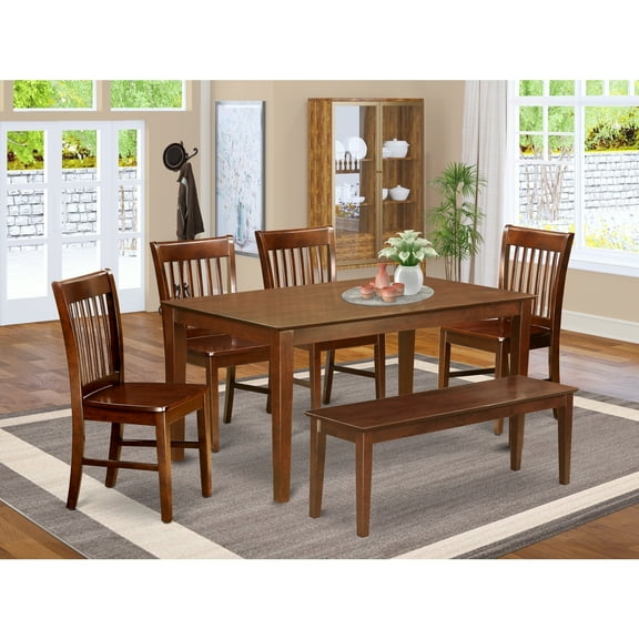 Modern Dining Table Set - 6 Piece Kitchen Table & Chairs, 36x60 Inch, Mahogany Finish