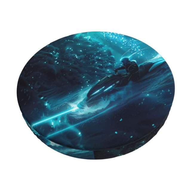 Balery Futuristic Jet Ski Adventure Fundas de asiento para taburete de bar redondo de tela de terciopelo ajustables que protegen de arañazos y manchas para sillas de 14 a 17 pulgadas.-12 inch