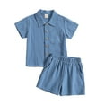 thumbnail image 2 of LYMAYTER 2PCS Baby Infant Boys Summer Cotton Linen Shorts Outfits Solid Color Short Sleeve Button down Lapel Shirt Tops and Shorts Set for 6M-4Y, 2 of 11